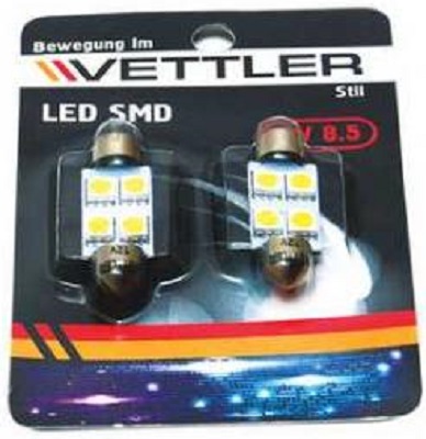 Лампа светодиодная Vettler SV81250504WHITE 12 v sv 8.5-4 smd белая салонная (пальчиковая) 39мм (к-т 2шт) 