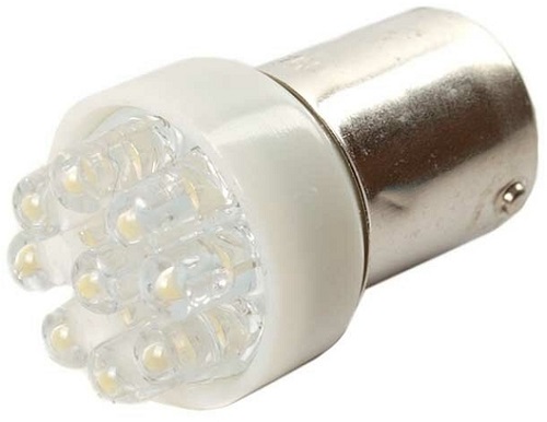 Светодиод маяк Маяк 12T15-W/9LED r10w 12v ba15s т15 габариты, поворот, white (белый), 9 led диодов