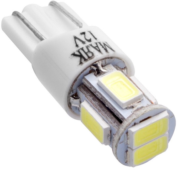 Лампа светодиодная Маяк 12T10-W\6SMD5630 12v t10 6smd (5630) w2,1x9,5d white