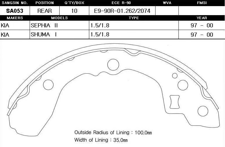 Колодки тормозные барабанные задние Kia Sephia Hi-Q - SANGSIN BRAKE SA053