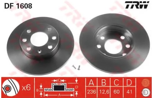 Диск тормозной передний OPEL ASTRA, CORSA, KADETT, VECTRA TRW DF 1608, D=236 мм