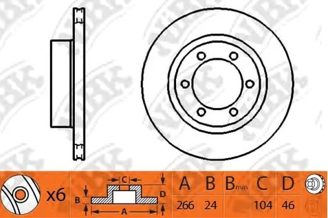 Диск тормозной передний MITSUBISHI CANTER Nibk RN1261, D=266 мм