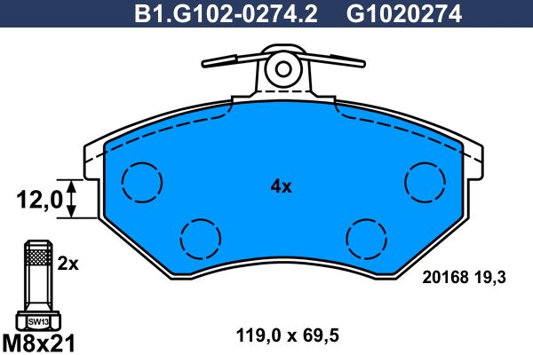 Колодки тормозные дисковые передниие VW GOLF, PASSAT, VENTO Galfer B1.G102-0274.2