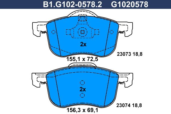 Колодки тормозные передние VOLVO S60, S80, V70, XC70 Galfer B1.G102-0578.2