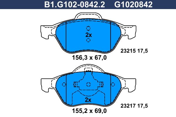 Колодки тормозные передние RENAULT LAGUNA Galfer B1.G102-0842.2