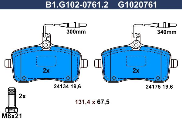 Колодки тормозные передние PEUGEOT 407 Galfer B1.G102-0761.2