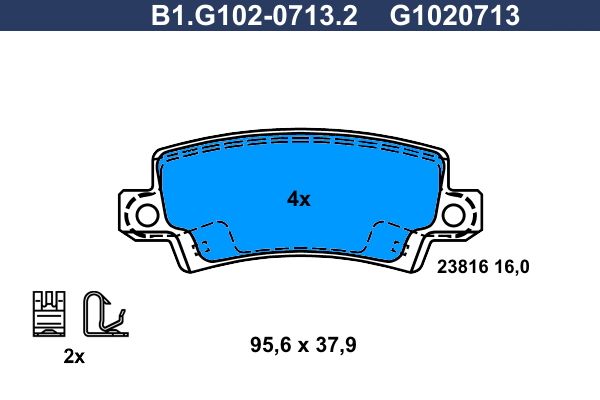 Колодки тормозные дисковые задние TOYOTA COROLLA Galfer B1.G102-0713.2