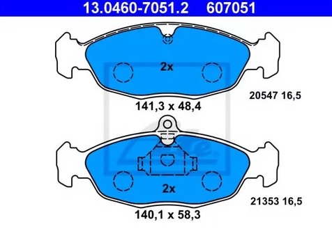 Колодки тормозные дисковые OPEL ASTRA, CORSA, VECTRA, TIGRA, DAEWOO NEXIA Ate 13.0460-7051.2