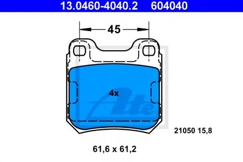 Колодки тормозные дисковые OPEL OMEGA, VECTRA Ate 13.0460-4040.2