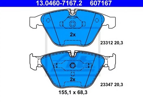 Колодки тормозные дисковые BMW 1, 3, 5 Ate 13.0460-7167.2