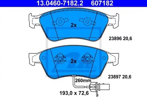 Колодки тормозные дисковые AUDI A6, VOLKSWAGEN Phaeton Ate 13.0460-7182.2