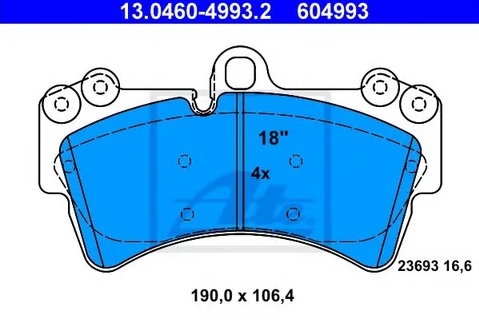 Колодки тормозные дисковые передние AUDI, PORSCHE, VOLKSWAGEN Ate 13.0460-4993.2