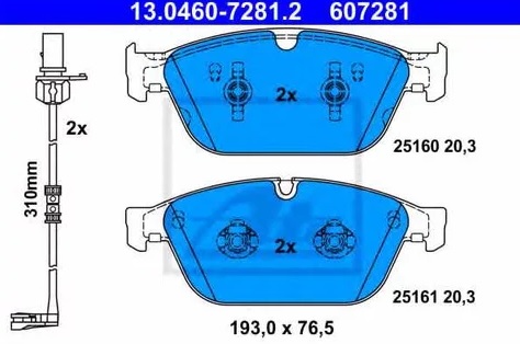 Колодки тормозные дисковые передние AUDI A8 Ate 13.0460-7281.2 