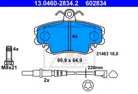 Колодки тормозные дисковые передние RENAULT Logan, Megane Sandero Ate 13.0460-2834.2 