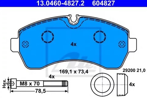 Колодки тормозные дисковые передние MERCEDES Sprinter, VOLKSWAGEN Crafter Ate 13.0460-4827.2