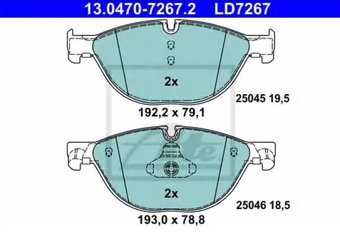 Колодки тормозные дисковые передние BMW 5, 7 Ate 13.0470-7267.2