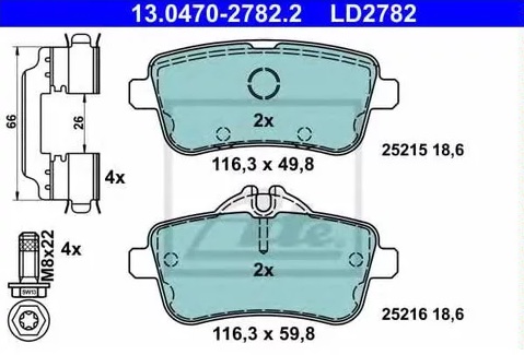 Колодки тормозные дисковые задние MERCEDES GL, GLE Ate 13.0470-2782.2