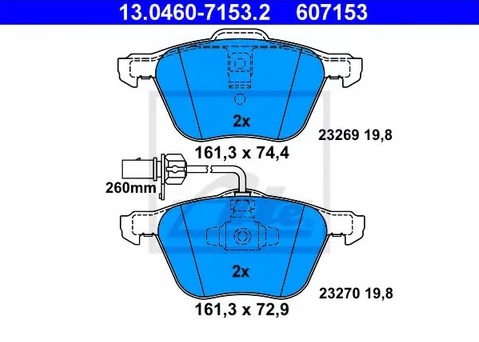 Колодки тормозные дисковые передние FORD Galaxy, SEAT Alhambra, VOLKSWAGEN Transporter Ate 13.0460-7153.2