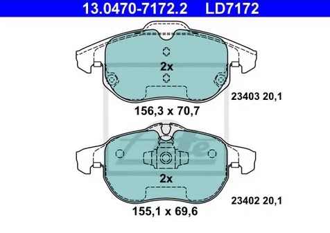 Колодки тормозные дисковые передние OPEL VECTRA, SIGNUM, SAAB 9-3 Ate 13.0470-7172.2