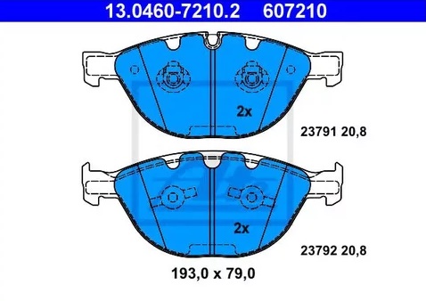 Колодки тормозные дисковые передние BMW 5, 6, 7 Ate 13.0460-7210.2