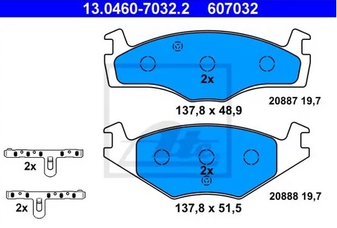 Колодки тормозные дисковые передние SEAT Cordoba, VOLKSWAGEN Caddy Ate 13.0460-7032.2