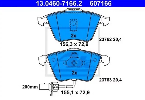 Колодки тормозные дисковые передние AUDI A6 Ate 13.0460-7166.2