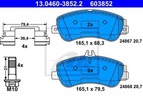 Колодки тормозные дисковые передние MERCEDES GLK Ate 13.0460-3852.2