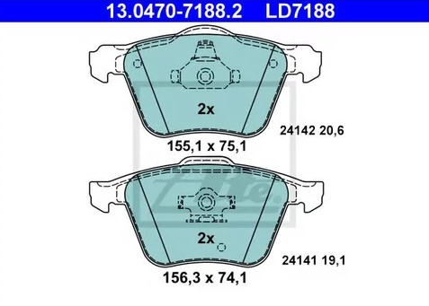 Колодки тормозные дисковые передние VOLVO XC90 Ate 13.0470-7188.2