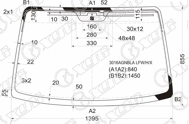 Стекло лобовое CHEVROLET LACETTI, DAEWOO NUBIRA XYG 3016AGNBLA LFW/H/X 