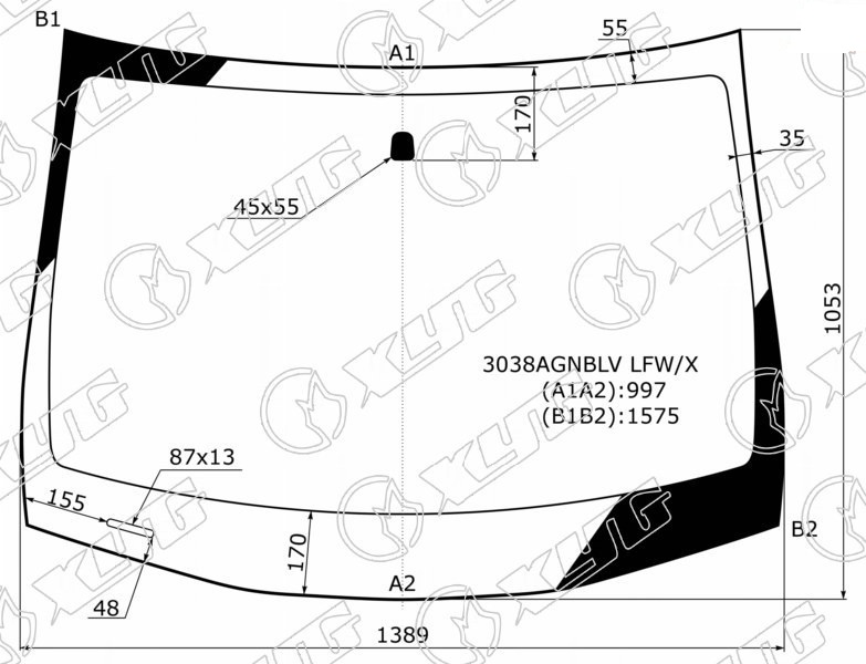 Стекло лобовое CHEVROLET COBALT, RAVON R4 XYG 3038AGNBLV LFW/X 