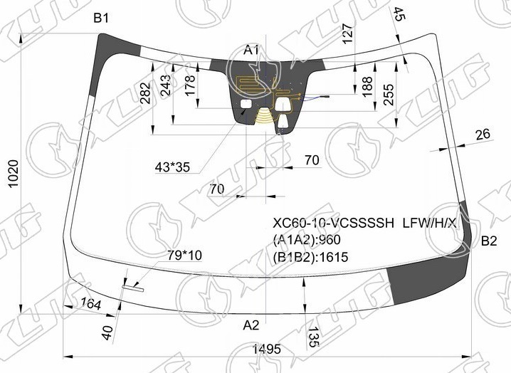 Стекло лобовое VOLVO XC 60 XYG XC60-10-VCSSSSH LFW/H/X 