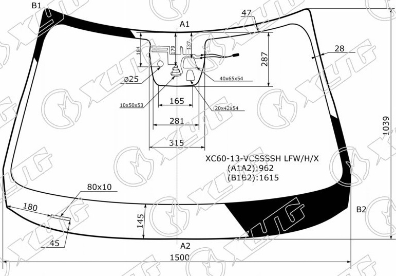 Стекло лобовое VOLVO XC 60 XYG XC60-13-VCSSSSH LFW/H/X 