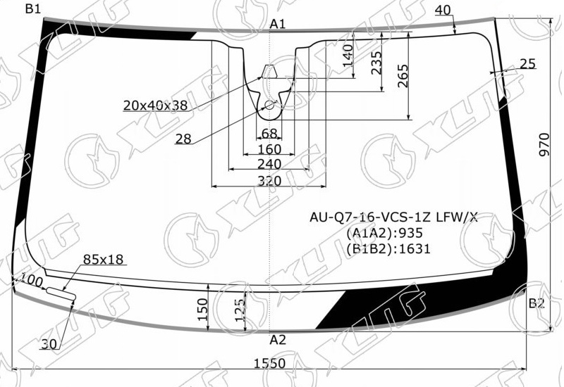 Стекло лобовое AUDI Q7 XYG AU-Q7-16-VCS-1Z LFW/X 