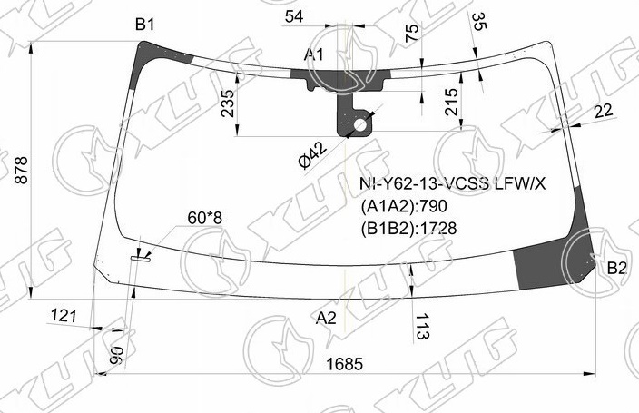 Стекло лобовое NISSAN PATROL, INFINITI QX56 XYG NI-Y62-13-VCSS LFW/X 