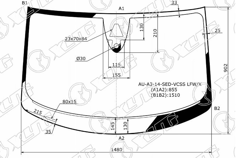 Стекло лобовое AUDI A3 XYG AU-A3-14-SED-VCSS LFW/X 