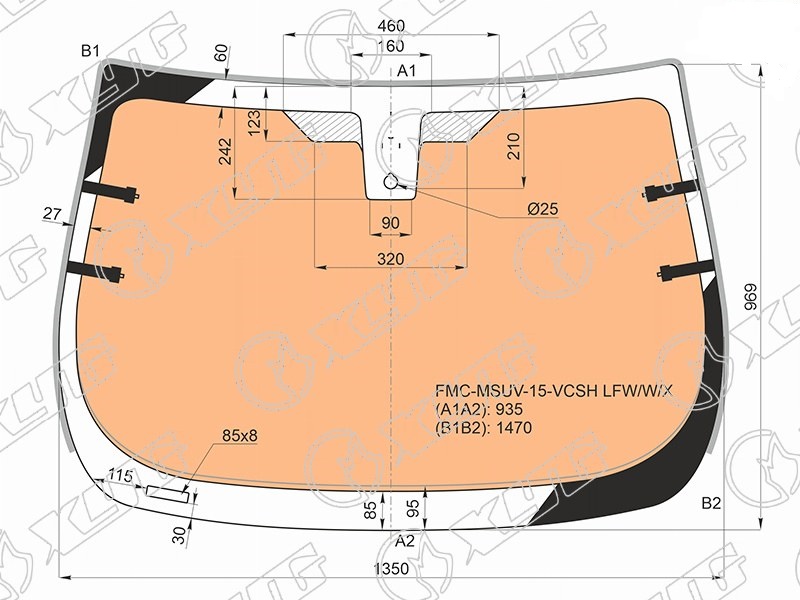 Стекло лобовое с полным обогревом FORD ECOSPORT XYG FMC-MSUV-15-VCSH LFW/W/X