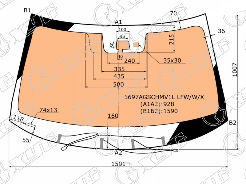 Стекло лобовое с полным обогревом MITSUBISHI OUTLANDER XYG 5697AGSCHMV1L LFW/W/X 