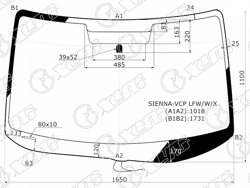 Стекло лобовое с обогревом щеток TOYOTA SIENNA XYG SIENNA-VCP LFW/W/X  