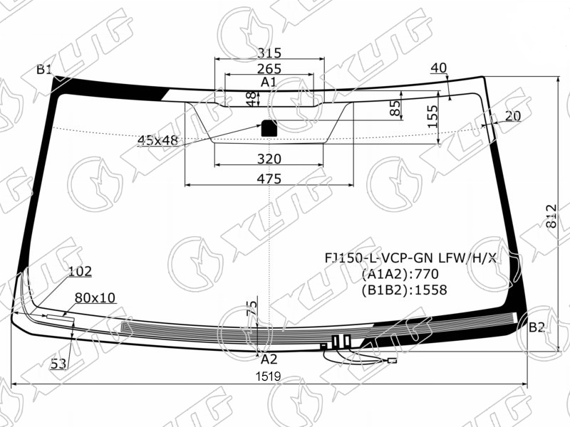 Стекло лобовое с обогревом щеток TOYOTA PRADO XYG FJ150-L-VCP-GN LFW/H/X 