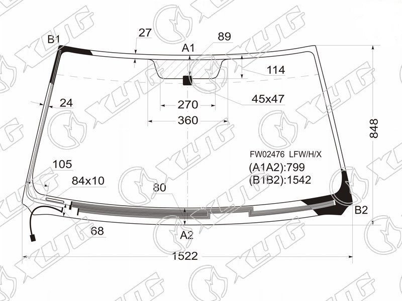 Стекло лобовое с обогревом щеток TOYOTA KLUGER, HIGHLANDER XYG FW02476 LFW/H/X 