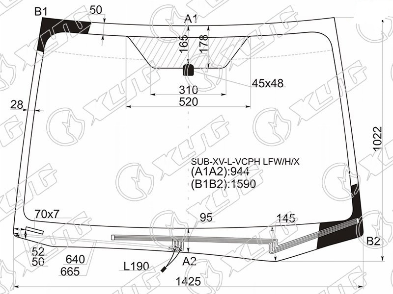 Стекло лобовое с обогревом щеток SUBARU XV, IMPREZA XYG SUB-XV-L-VCPH LFW/H/X 