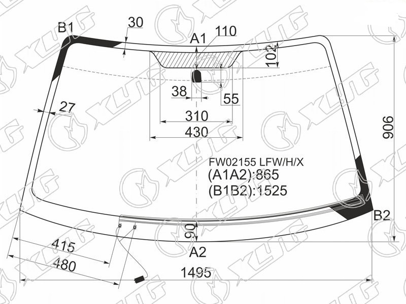 Стекло лобовое с обогревом щеток SUBARU LEGACY, OUTBACK XYG FW02155 LFW/H/X 