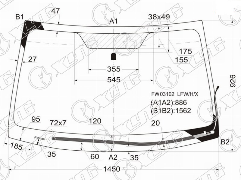 Стекло лобовое с обогревом щеток SUBARU LEGACY, OUTBACK XYG FW03102 LFW/H/X 