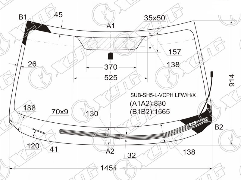 Стекло лобовое с обогревом щеток SUBARU FORESTER XYG SUB-SH5-L-VCPH LFW/H/X 