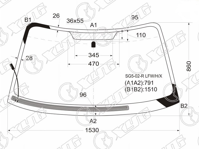 Стекло лобовое с обогревом щеток SUBARU FORESTER XYG SG5-02-R LFW/H/X 