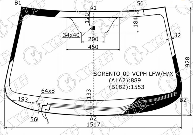 Стекло лобовое с обогревом щеток KIA SORENTO XYG SORENTO-09-VCPH LFW/H/X 