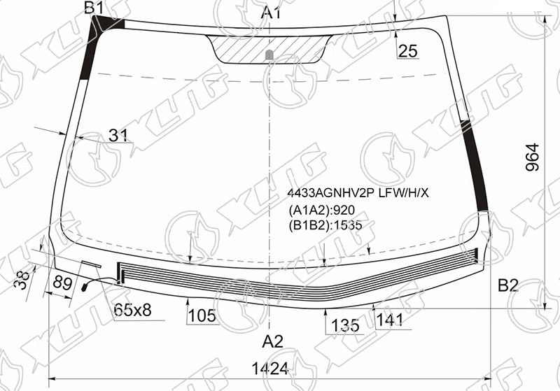 Стекло лобовое с обогревом щеток KIA PROCEED XYG 4433AGNHV2P LFW/H/X 