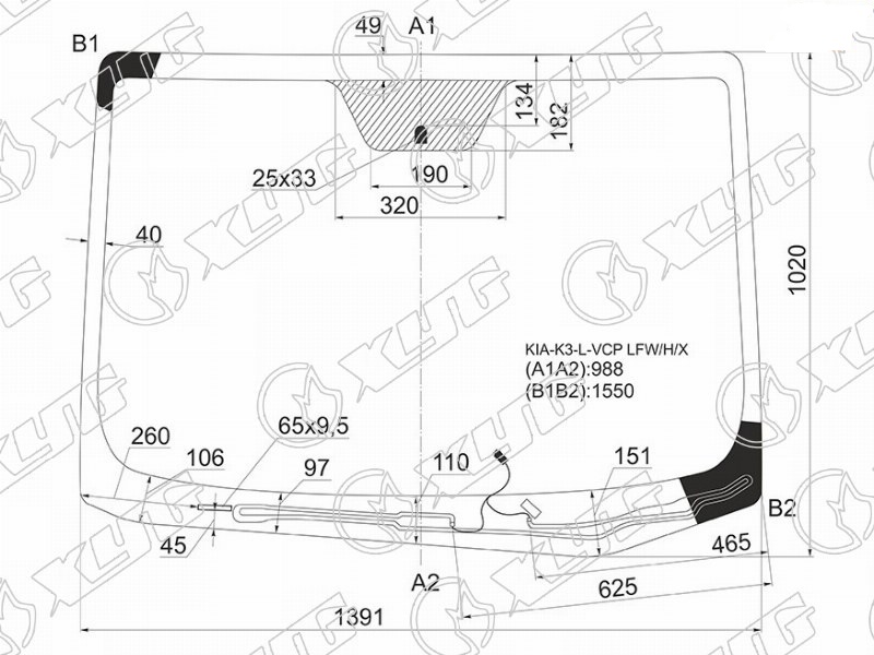 Стекло лобовое с обогревом щеток KIA CERATO XYG KIA-K3-L-VCP LFW/H/X  