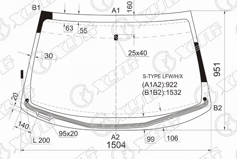 Стекло лобовое с обогревом щеток JAGUAR S-TYPE XYG S-TYPE LFW/H/X 