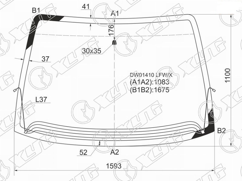 Стекло лобовое с обогревом щеток CHRYSLER VOYAGER, TOWN&COUNTRY, DODGE CARAVAN XYG DW01410 LFW/H/X 